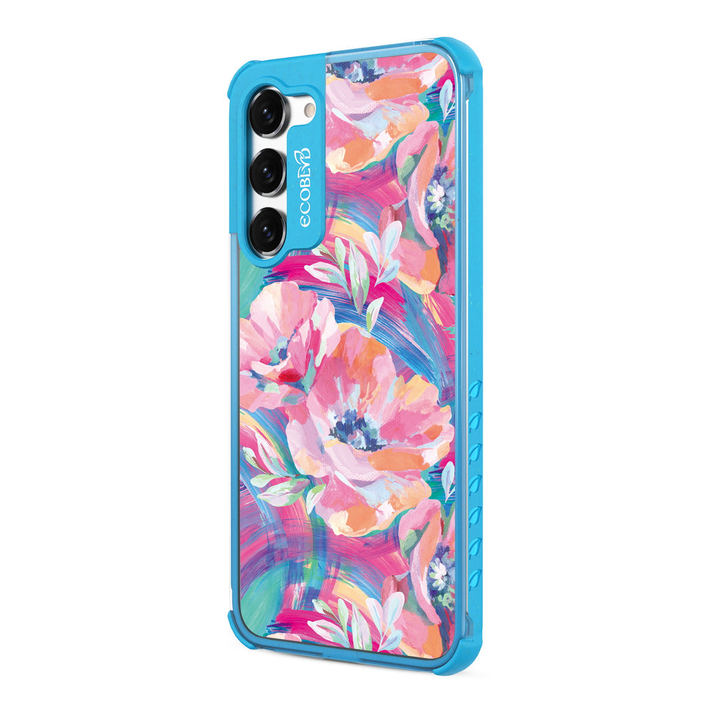 Pastel Poppy - Right-side View Of Blue & Clear Eco-Friendly Galaxy S23 Case