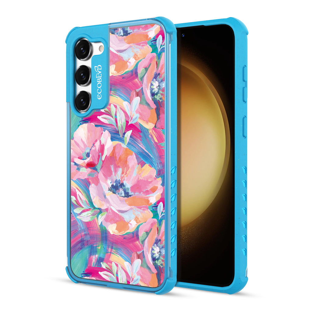 Pastel Poppy - Back View Of Blue & Clear Eco-Friendly Galaxy S23 Case & A Front View Of The Screen