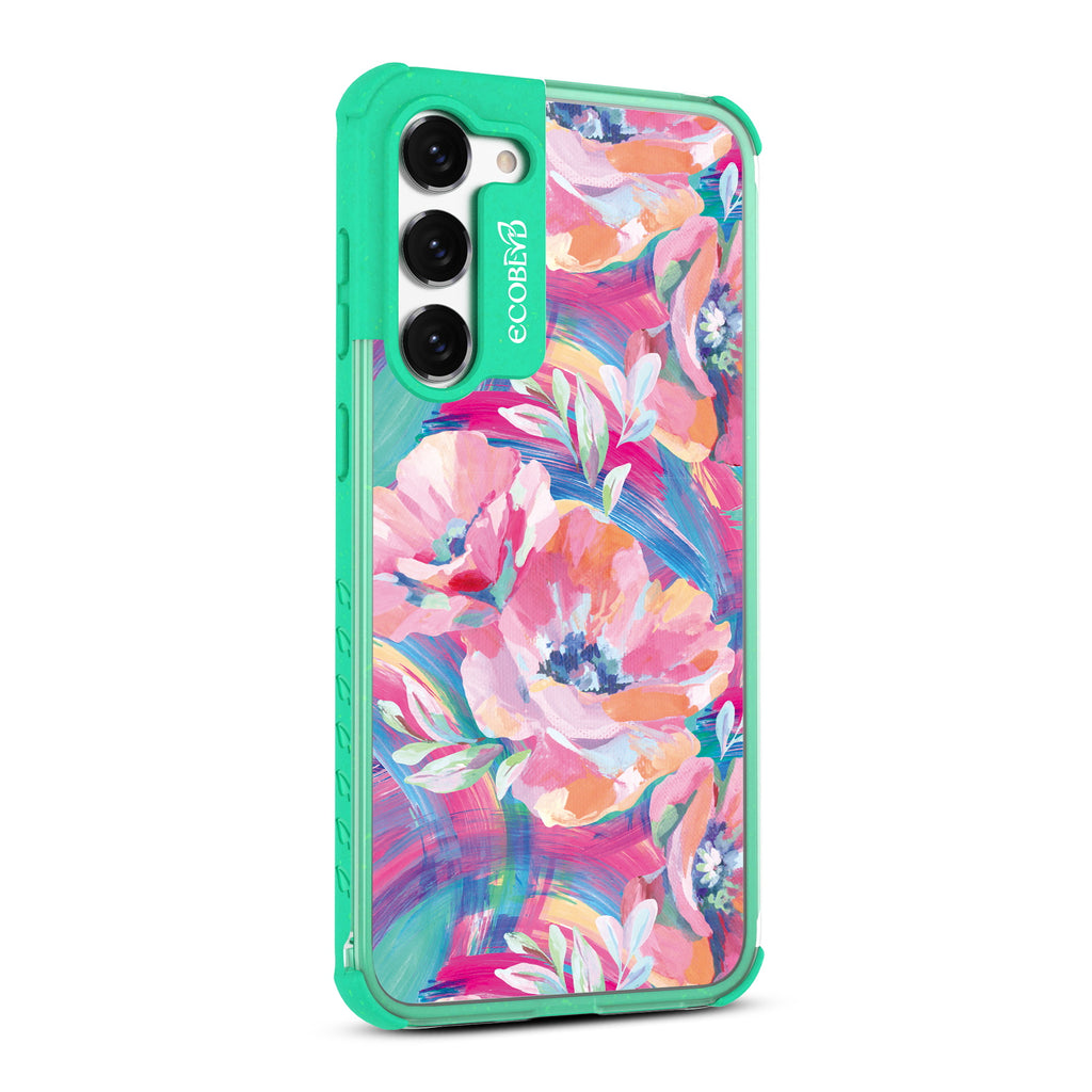Pastel Poppy - Left-side View Of Green & Clear Eco-Friendly Galaxy S23 Case