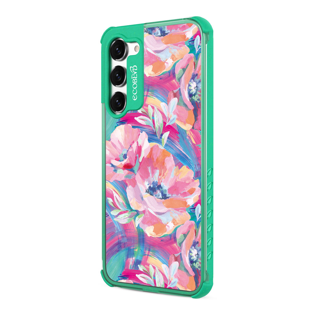 Pastel Poppy - Right-side View Of Green & Clear Eco-Friendly Galaxy S23 Case