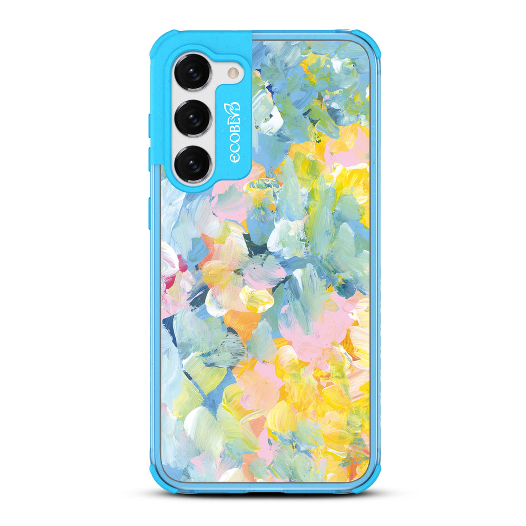 Spring Feeling - Blue Eco-Friendly Galaxy S23 Case With Pastel Acrylic Abstract Paint Smears & Blots On A Clear Back