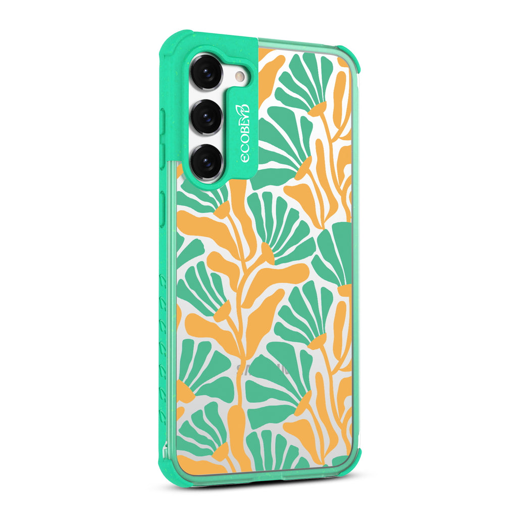 Floral Escape - Left-side View Of Green & Clear Eco-Friendly Galaxy S23 Case