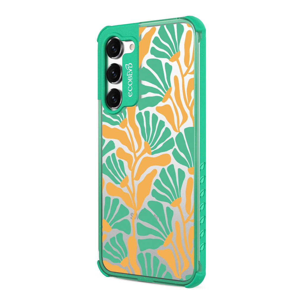 Floral Escape - Right-side View Of Green & Clear Eco-Friendly Galaxy S23 Case
