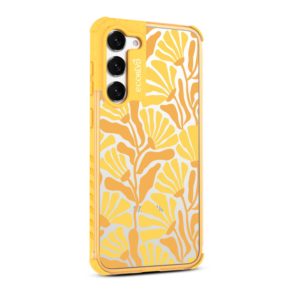 Floral Escape - Left-side View Of Yellow & Clear Eco-Friendly Galaxy S23 Plus Case