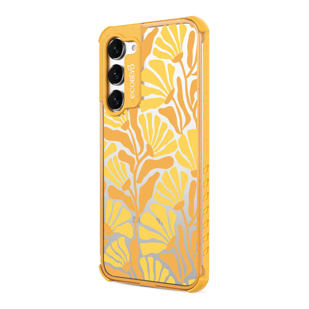Floral Escape - Right-side View Of Yellow & Clear Eco-Friendly Galaxy S23 Case