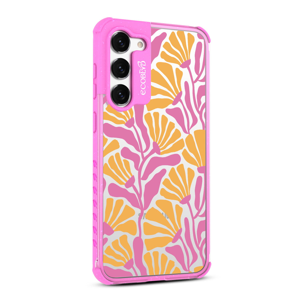 Floral Escape - Left-side View Of Pink & Clear Eco-Friendly Galaxy S23 Case