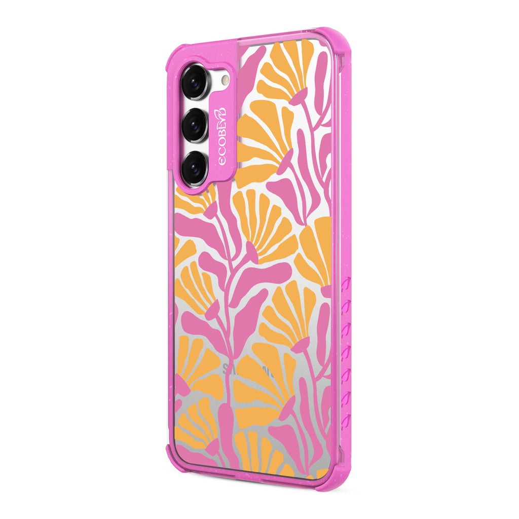 Floral Escape - Right-side View Of Pink & Clear Eco-Friendly Galaxy S23 Case