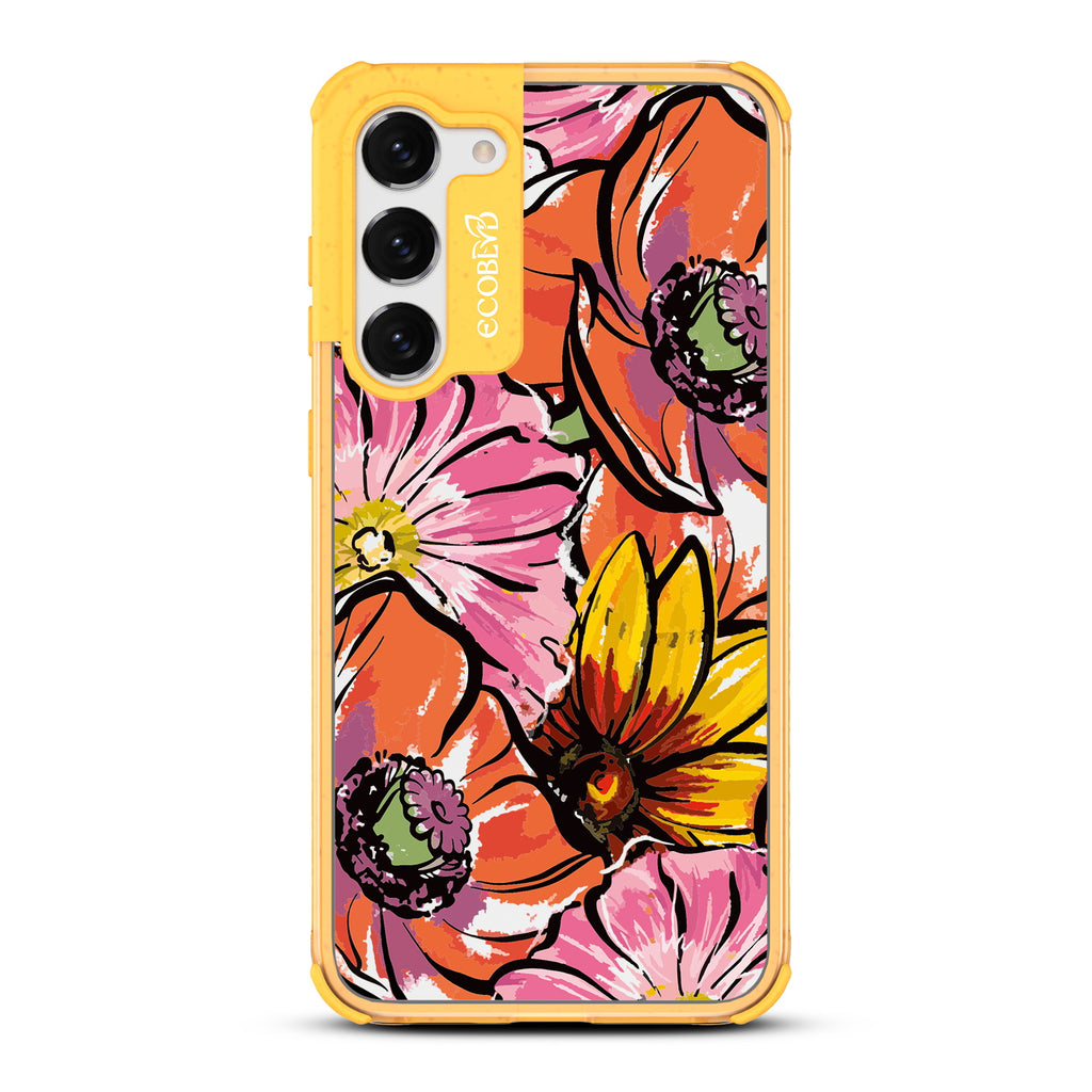 Feeling Lush - Yellow Eco-Friendly Galaxy S23 Case With A Watercolor Spring Flowers Painting On A Clear Back