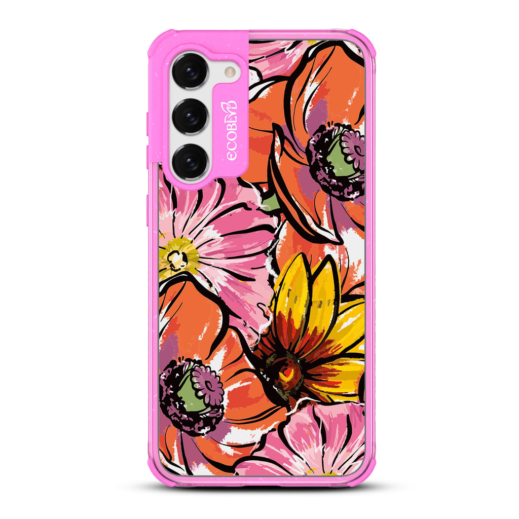 Feeling Lush - Pink Eco-Friendly Galaxy S23 Case With A Watercolor Spring Flowers Painting On A Clear Back