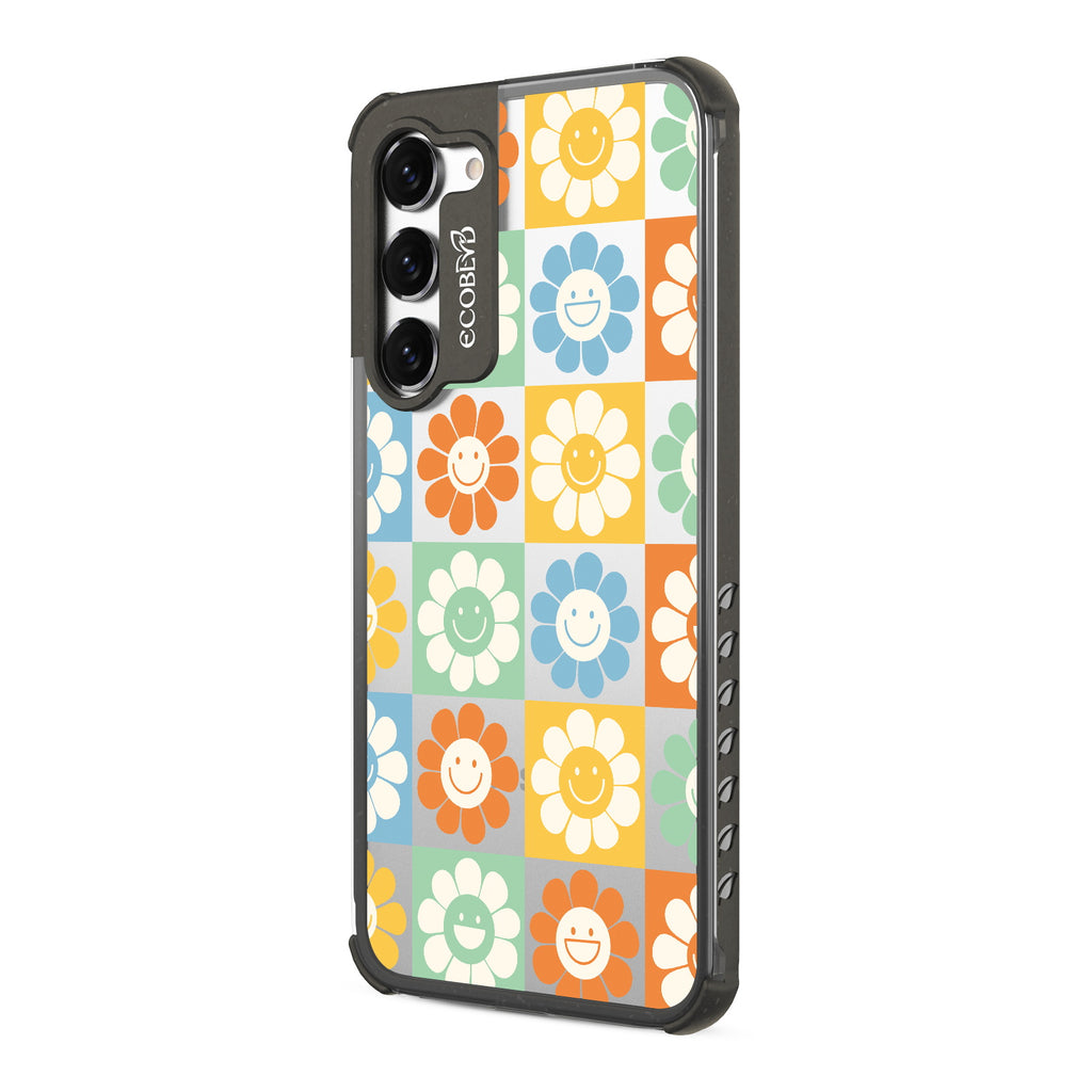 Flower Power - Right-side View Of Black & Clear Eco-Friendly Galaxy S23 Case