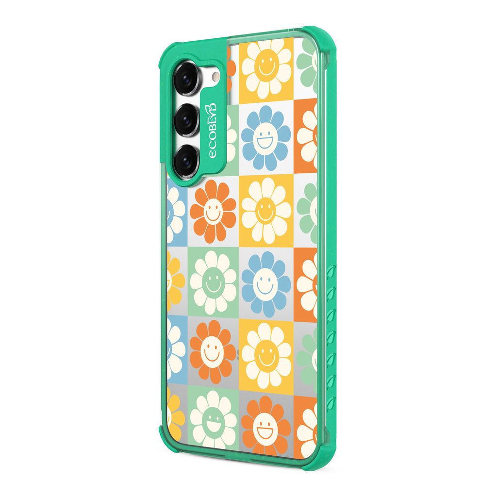 Flower Power - Right-side View Of Green & Clear Eco-Friendly Galaxy S23 Case