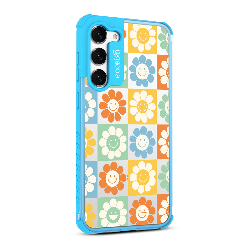 Flower Power - Left-side View Of Blue & Clear Eco-Friendly Galaxy S23 Case