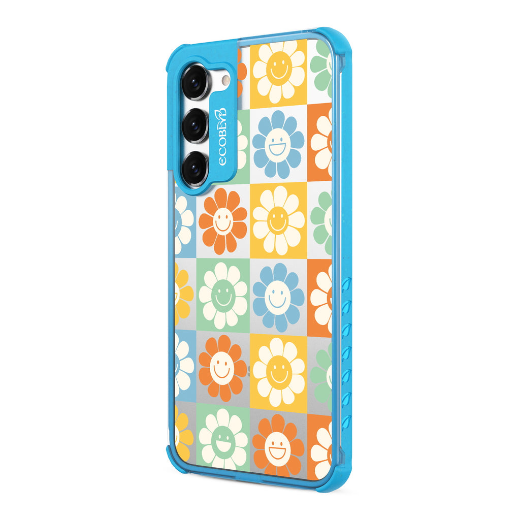 Flower Power - Right-side View Of Blue & Clear Eco-Friendly Galaxy S23 Case
