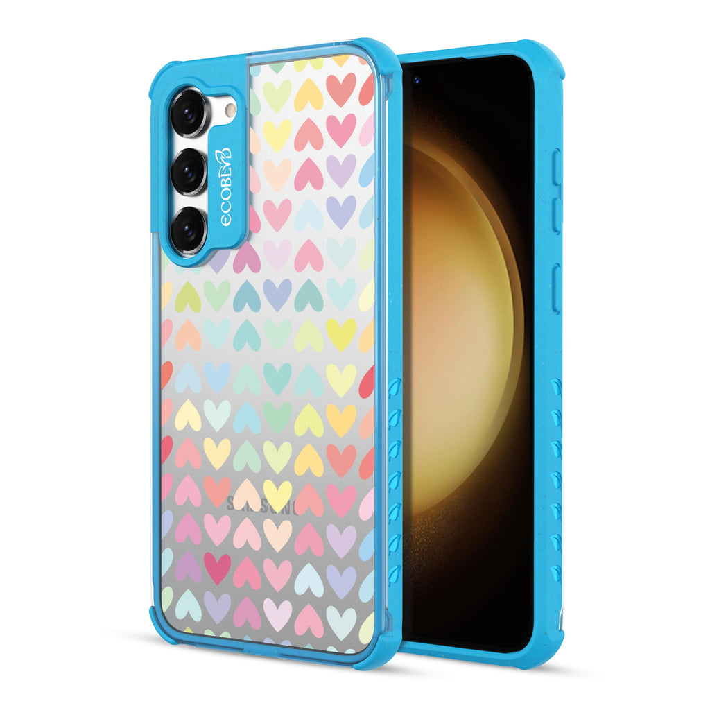 Love Is Love - Back View Of Blue & Clear Eco-Friendly Galaxy S23 Case & A Front View Of The Screen