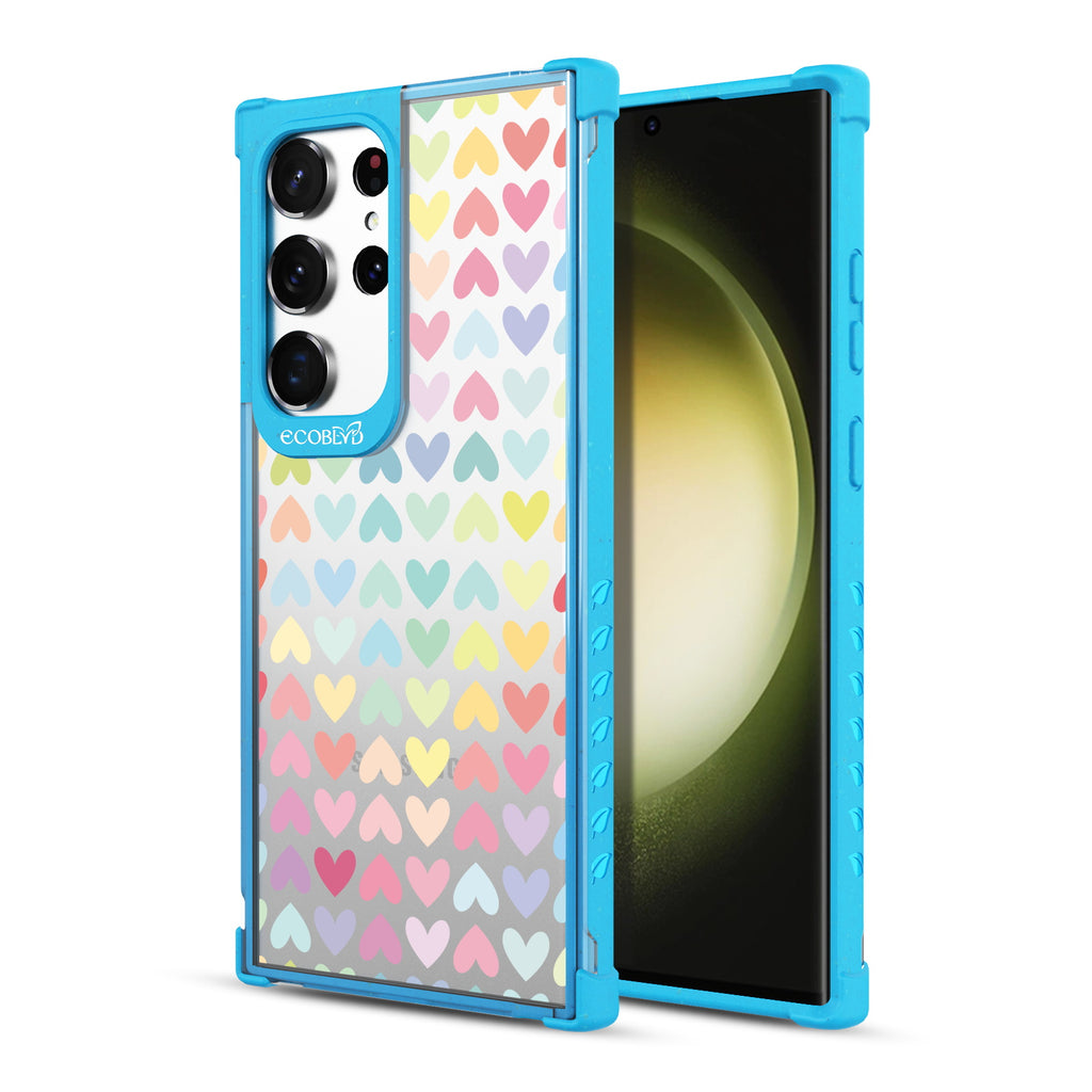 Love Is Love - Back View Of Blue & Clear Eco-Friendly Galaxy S23 Ultra Case & A Front View Of The Screen