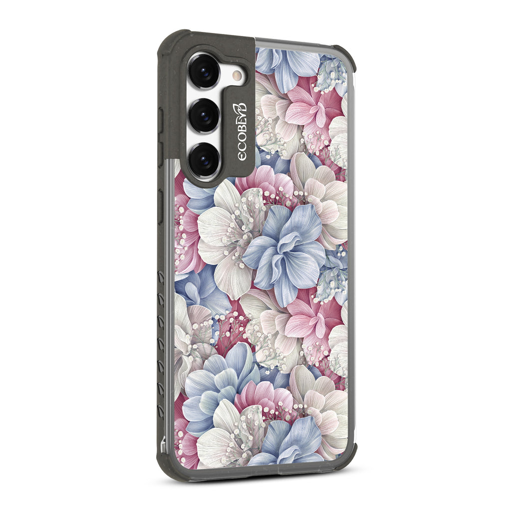 Petals & Pearls- Left-side View Of Black & Clear Eco-Friendly Galaxy S23 Case