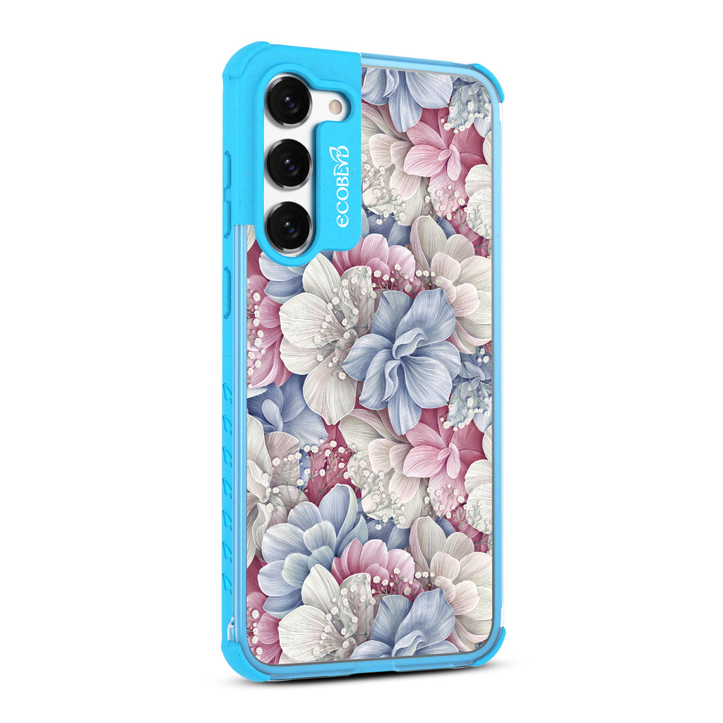 Petals & Pearls- Left-side View Of Blue & Clear Eco-Friendly Galaxy S23 Case