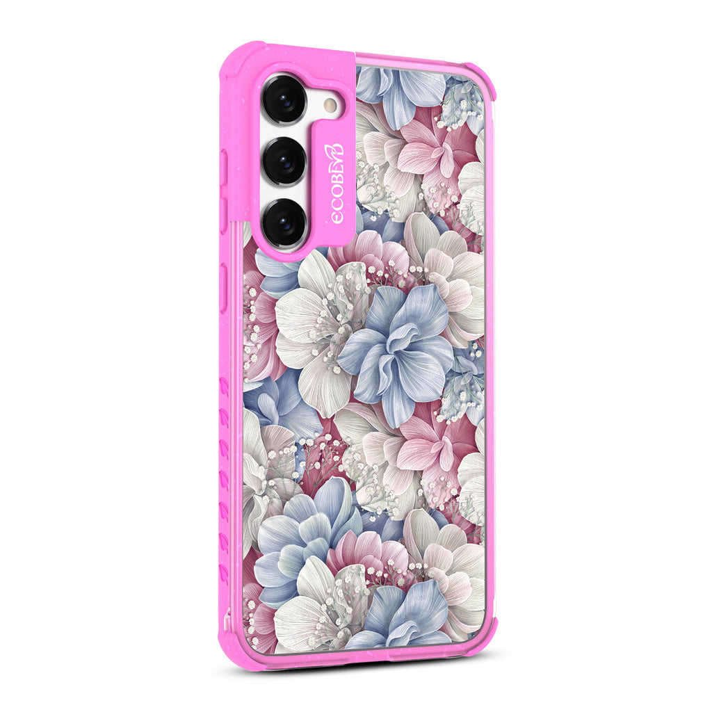 Petals & Pearls- Left-side View Of Pink & Clear Eco-Friendly Galaxy S23 Case