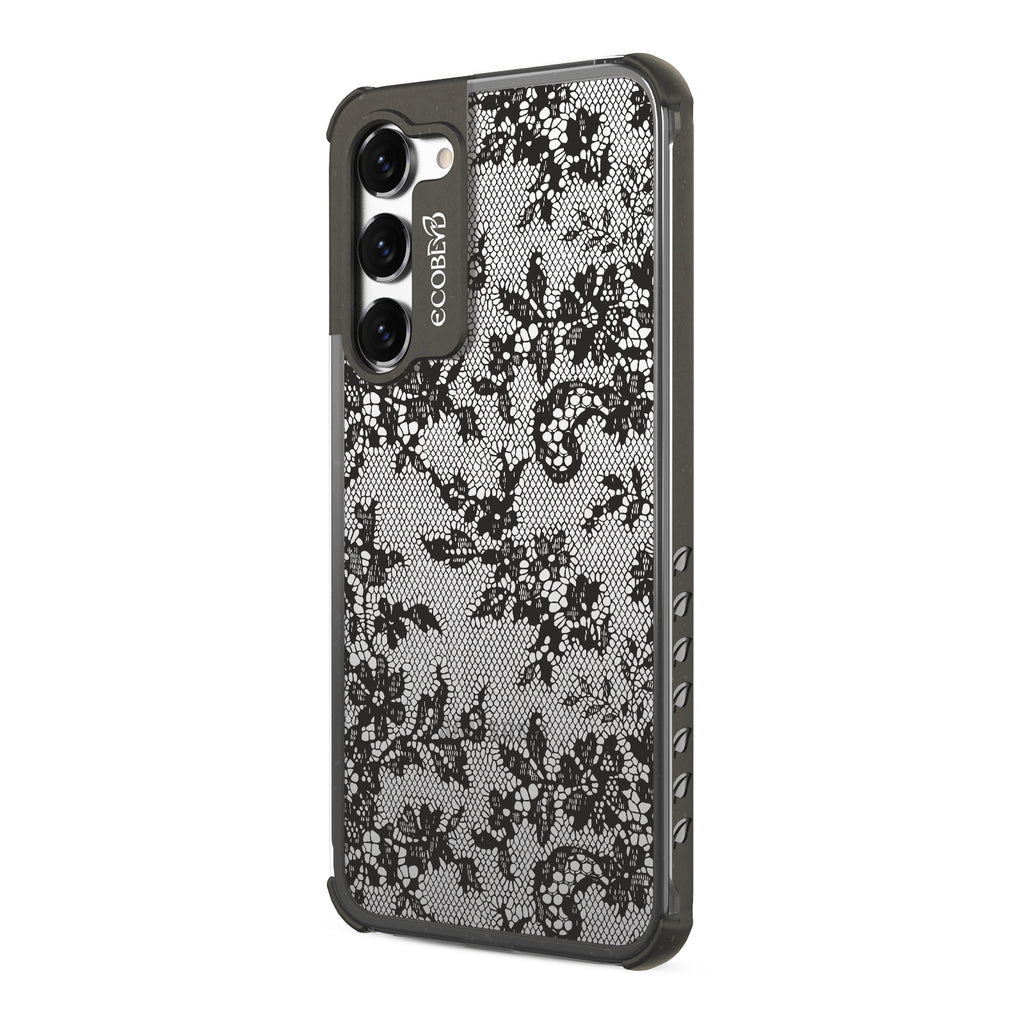  Lace Me Up - Right-side View Of Black & Clear Eco-Friendly Galaxy S23 Case