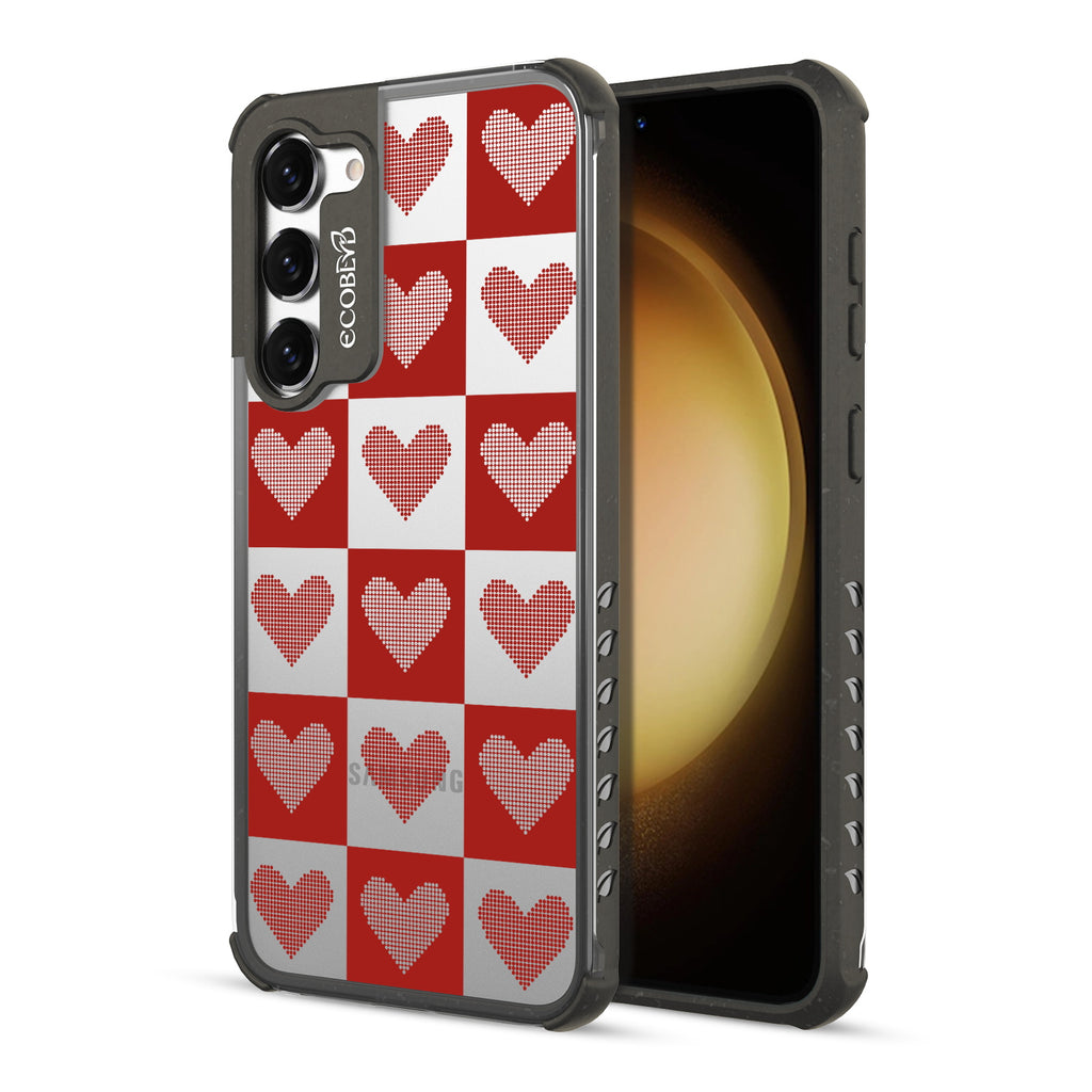 Quilty Pleasures - Back View Of Black & Clear Eco-Friendly Galaxy S23 Case & A Front View Of The Screen