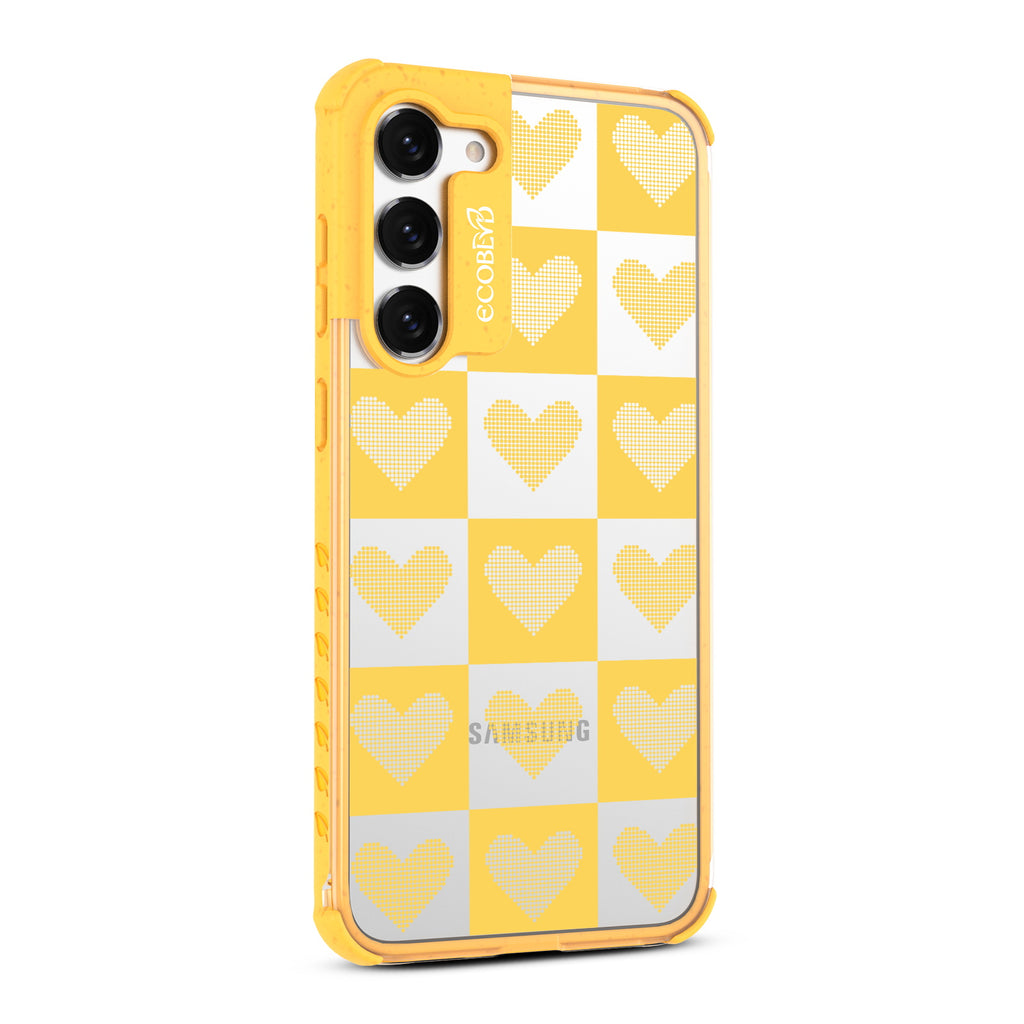 Quilty Pleasures - Left-side View Of Yellow & Clear Eco-Friendly Galaxy S23 Case