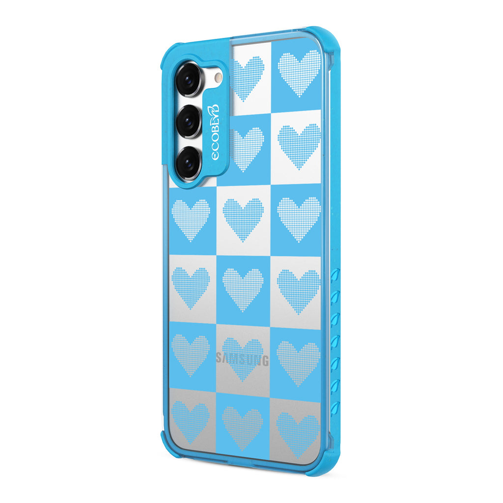 Quilty Pleasures - Right-side View Of Blue & Clear Eco-Friendly Galaxy S23 Case
