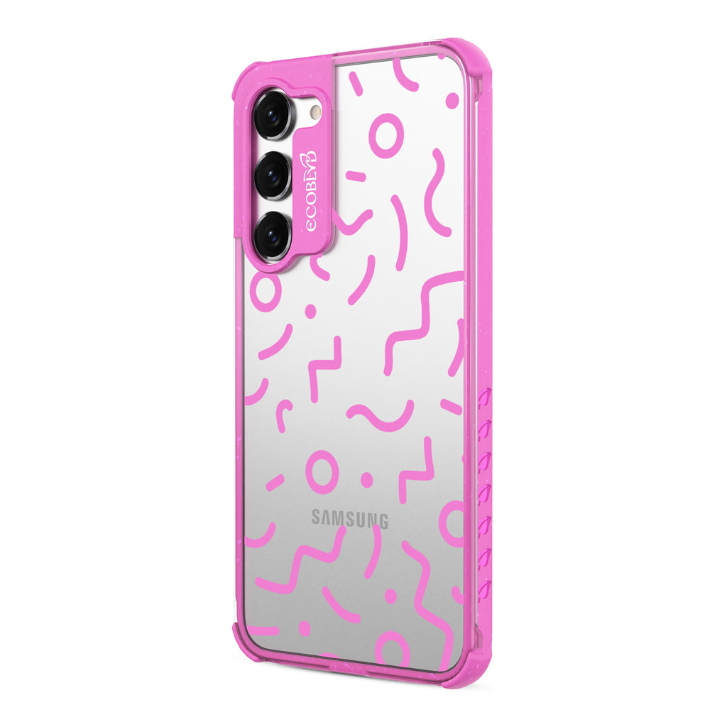90's Kids -Right-side View Of Pink & Clear Eco-Friendly Galaxy S23 Case 