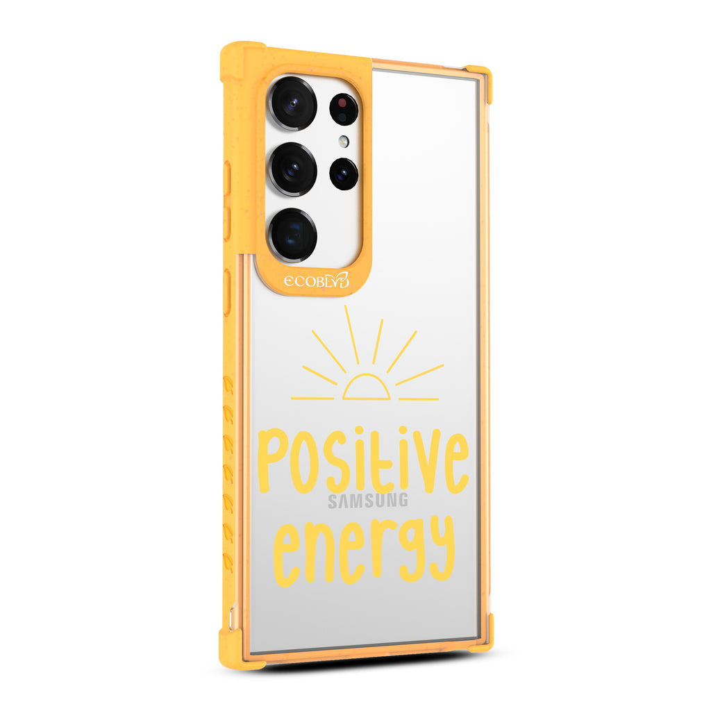 Positive Energy - Left-side View Of Yellow & Clear Eco-Friendly Galaxy S23 Ultra Case