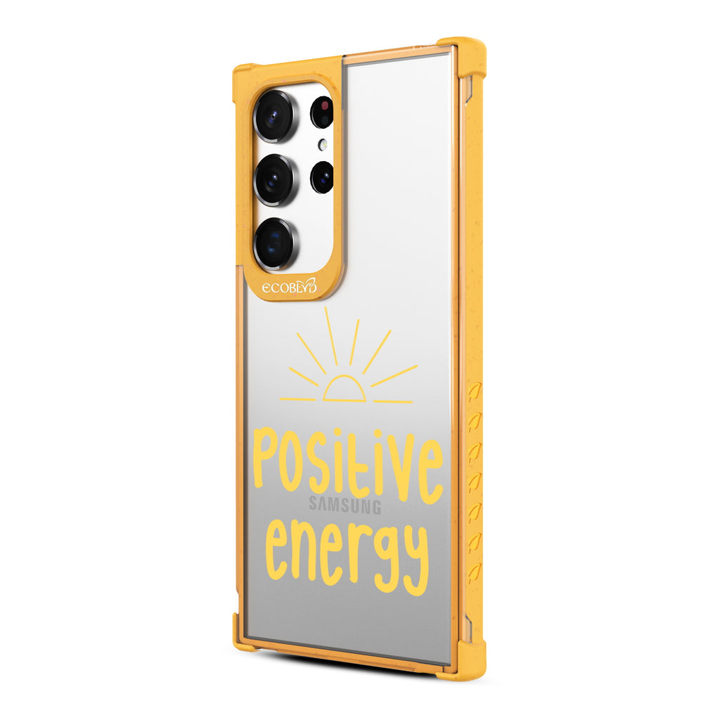 Positive Energy - Right-side View Of Yellow & Clear Eco-Friendly Galaxy S23 Ultra Case