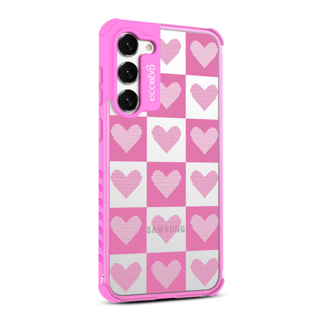 Quilty Pleasures - Left-side View Of Pink & Clear Eco-Friendly Galaxy S23 Case
