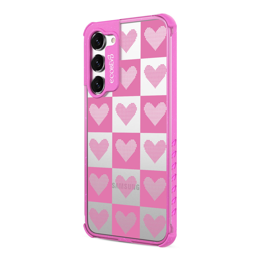 Quilty Pleasures - Right-side View Of Pink & Clear Eco-Friendly Galaxy S23 Case