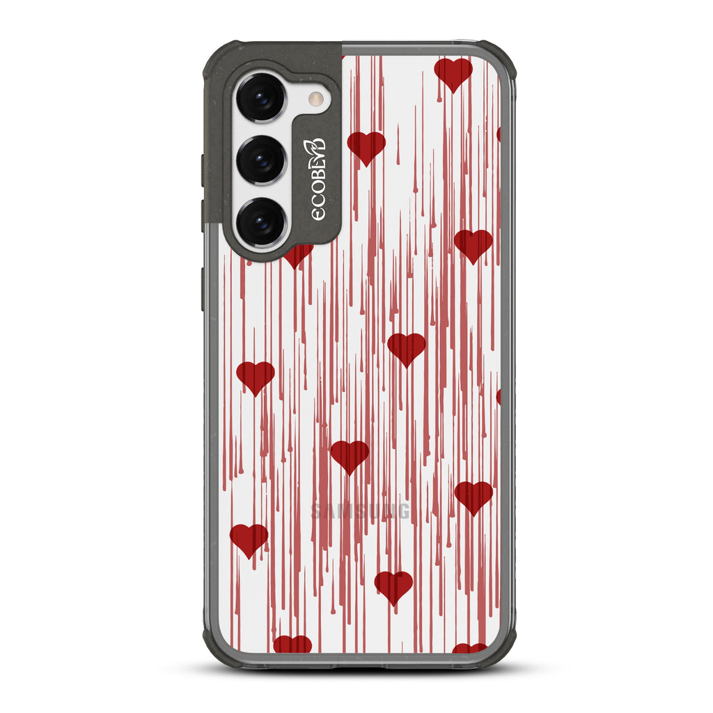 Bleeding Hearts - Black Eco-Friendly Galaxy S23 Case with Red Drip Art Hearts On A Clear Back