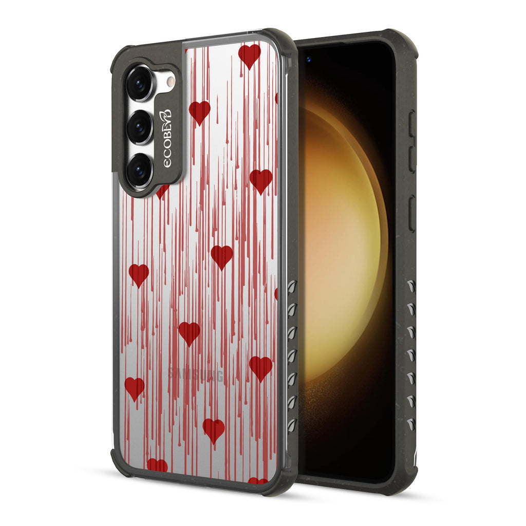 Bleeding Hearts - Back View Of Yellow & Clear Eco-Friendly Galaxy S23 Case & A Front View Of The Screen