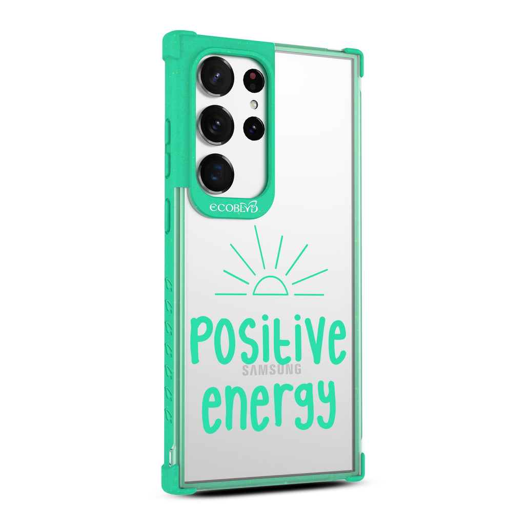 Positive Energy - Left-side View Of Green & Clear Eco-Friendly Galaxy S23 Ultra Case