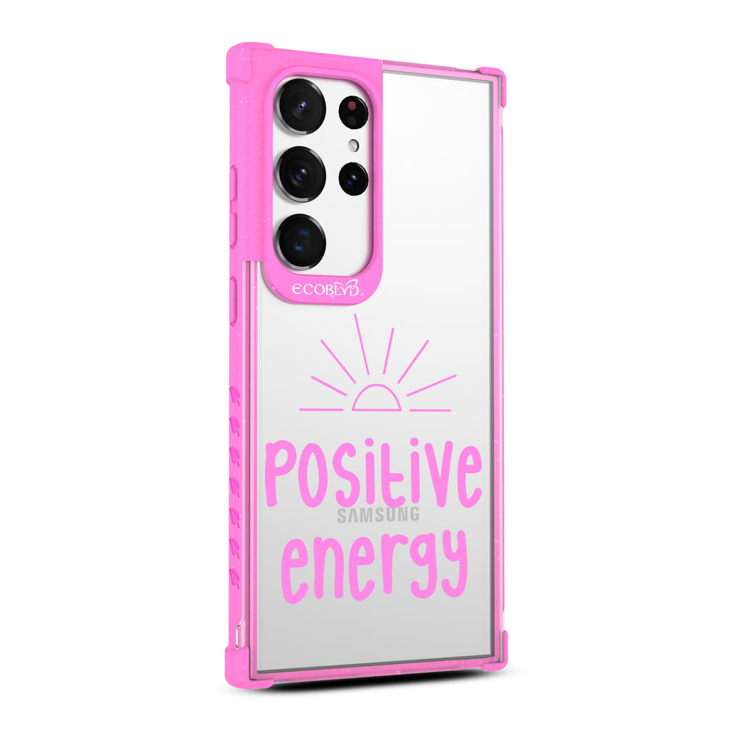 Positive Energy - Left-side View Of Pink & Clear Eco-Friendly Galaxy S23 Ultra Case