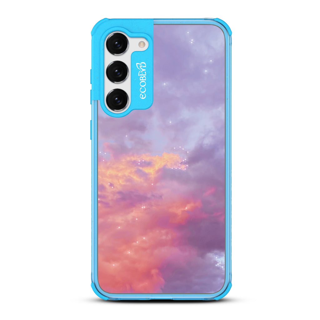  Star Crossed Lovers - Blue Eco-Friendly Galaxy S23 Case With Cloudy Pastel Sunset With Stars On A Clear Back