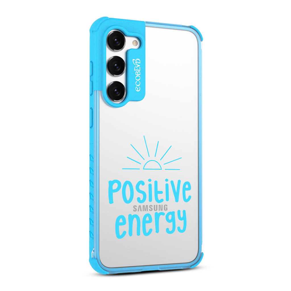 Positive Energy - Left-side View Of Blue & Clear Eco-Friendly Galaxy S23 Case
