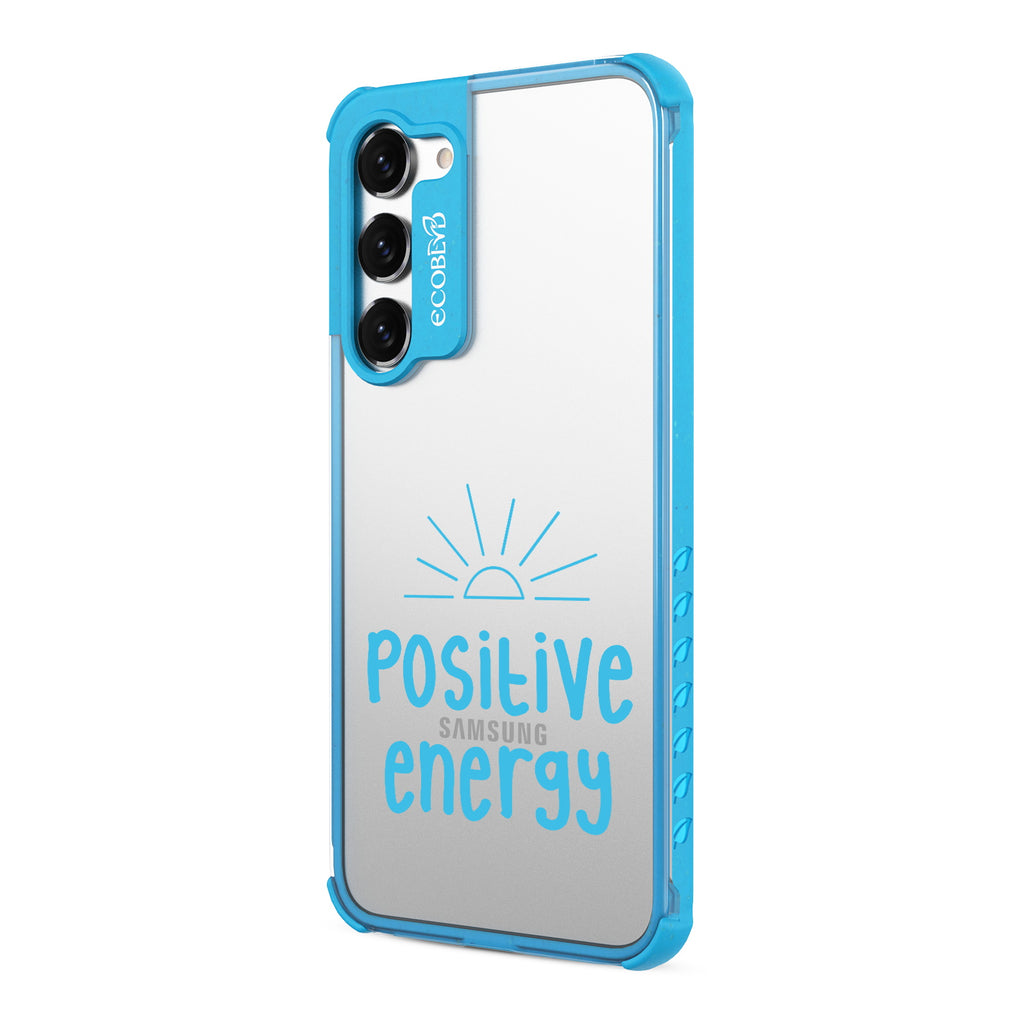 Positive Energy - Right-side View Of Blue & Clear Eco-Friendly Galaxy S23 Case