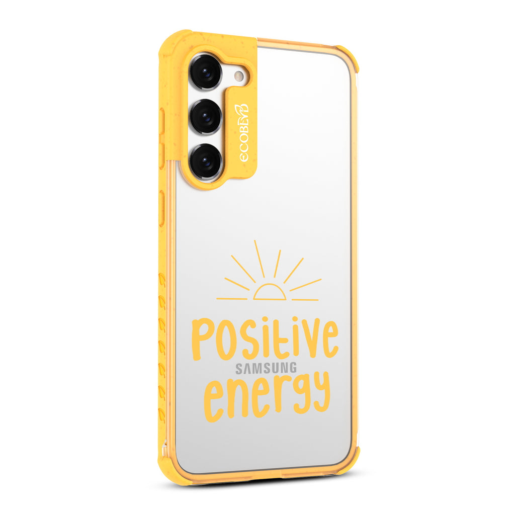 Positive Energy - Left-side View Of Yellow & Clear Eco-Friendly Galaxy S23 Case