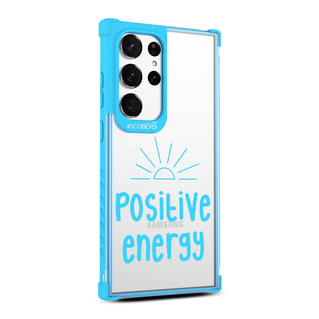 Positive Energy - Left-side View Of Blue & Clear Eco-Friendly Galaxy S23 Ultra Case