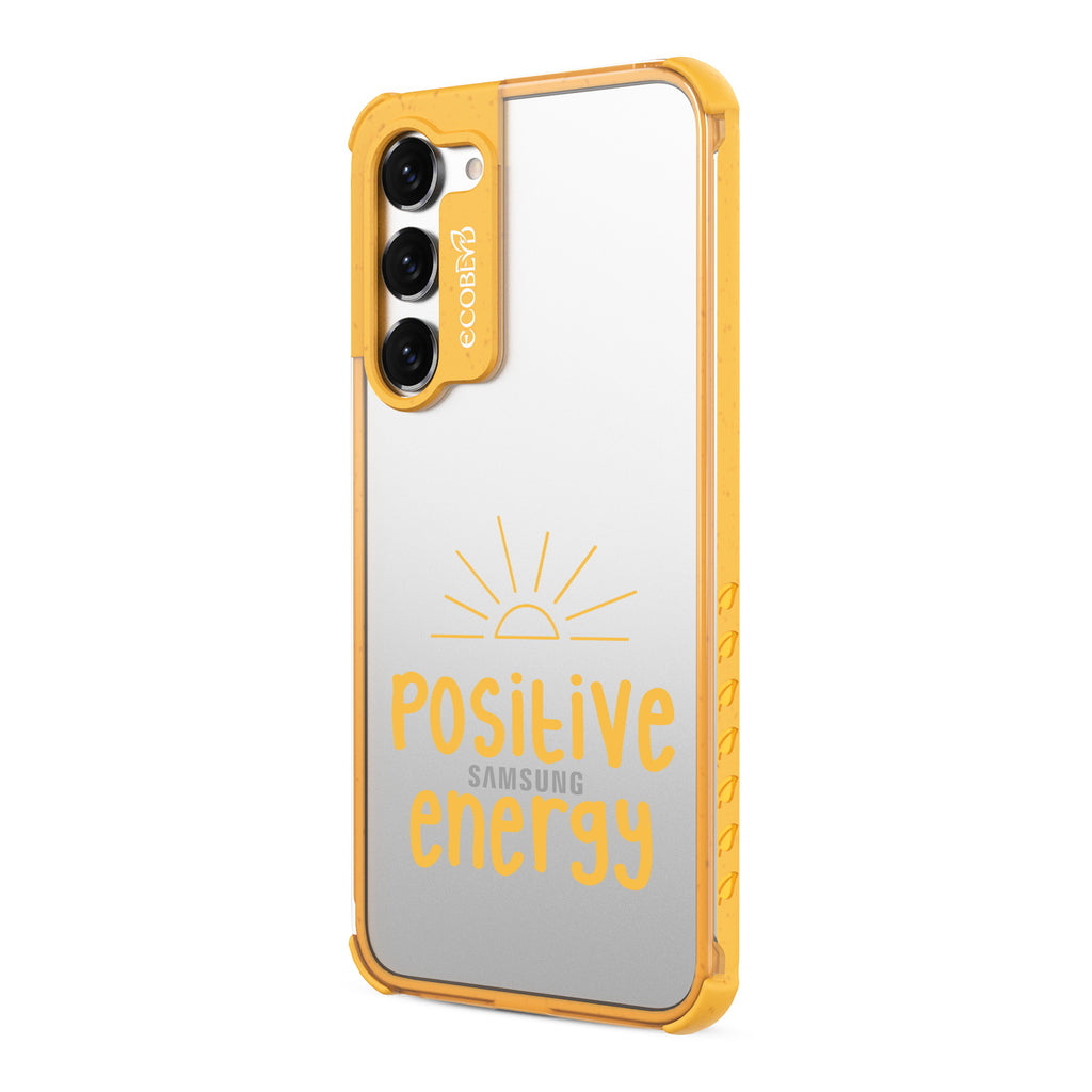 Positive Energy - Right-side View Of Yellow & Clear Eco-Friendly Galaxy S23 Case