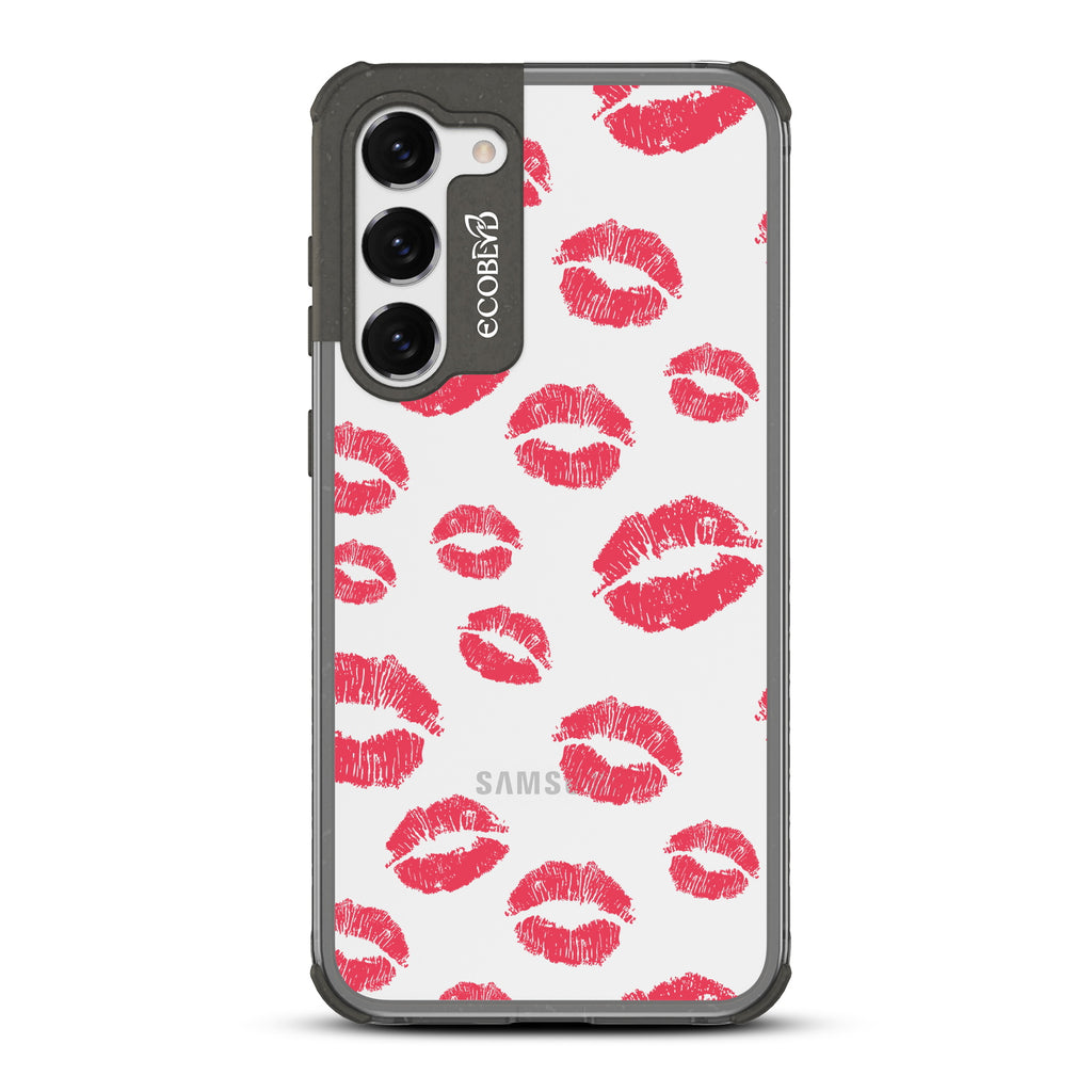 Bisou - Black Eco-Friendly Galaxy S23 Case with Red Lipstick Kisses On A Clear Back