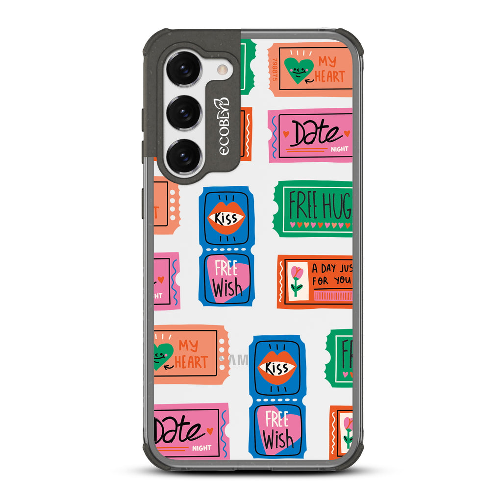 Love Coupons - Black Eco-Friendly Galaxy S23 Case With Coupons For Date Night, A Free Kiss, & More On A Clear Back