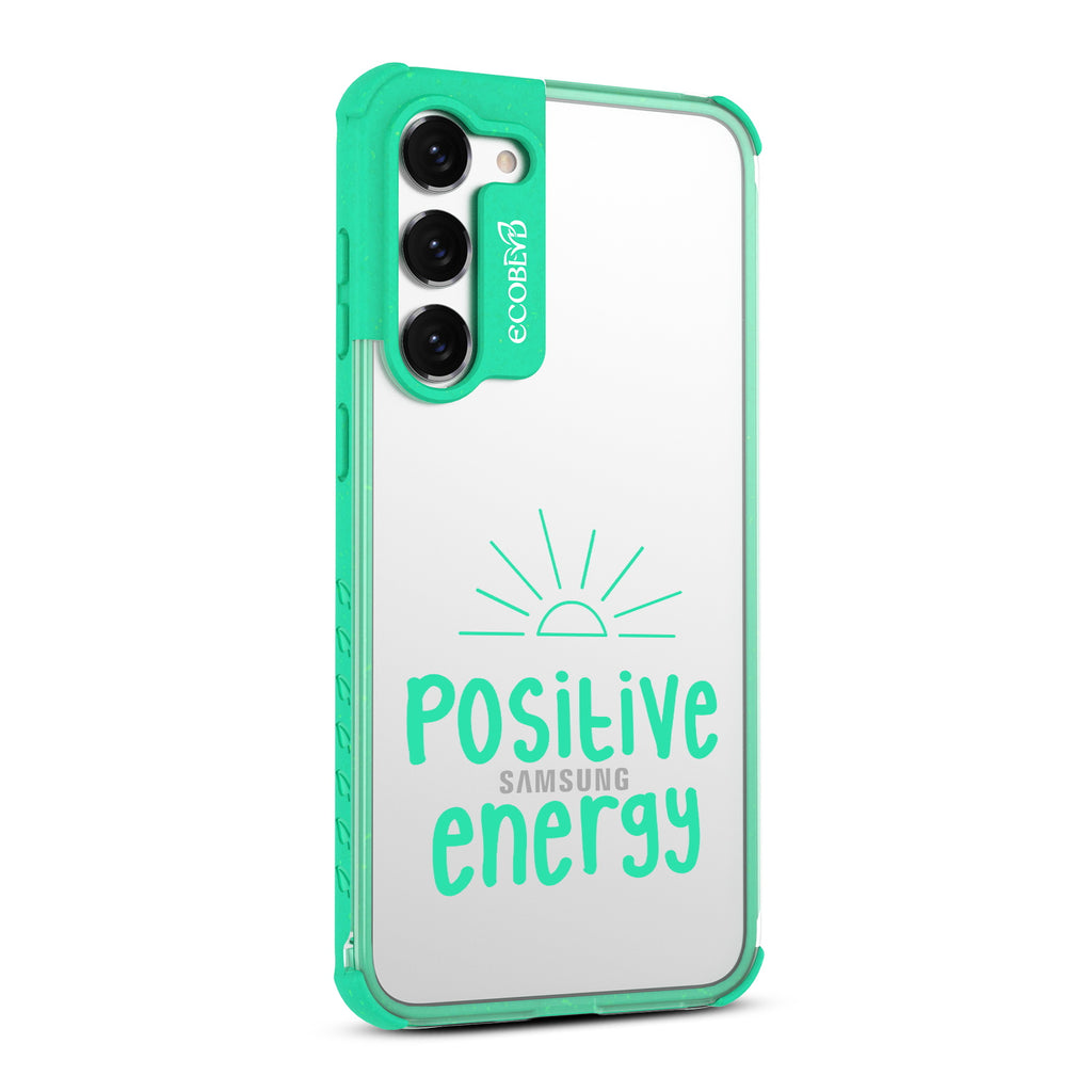 Positive Energy - Left-side View Of Green & Clear Eco-Friendly Galaxy S23 Plus Case