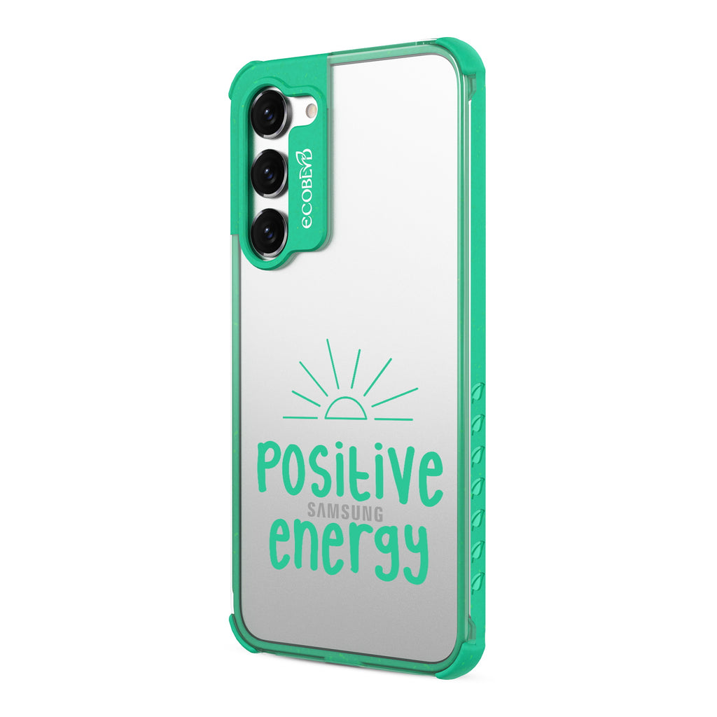 Positive Energy - Right-side View Of Green & Clear Eco-Friendly Galaxy S23 Plus Case