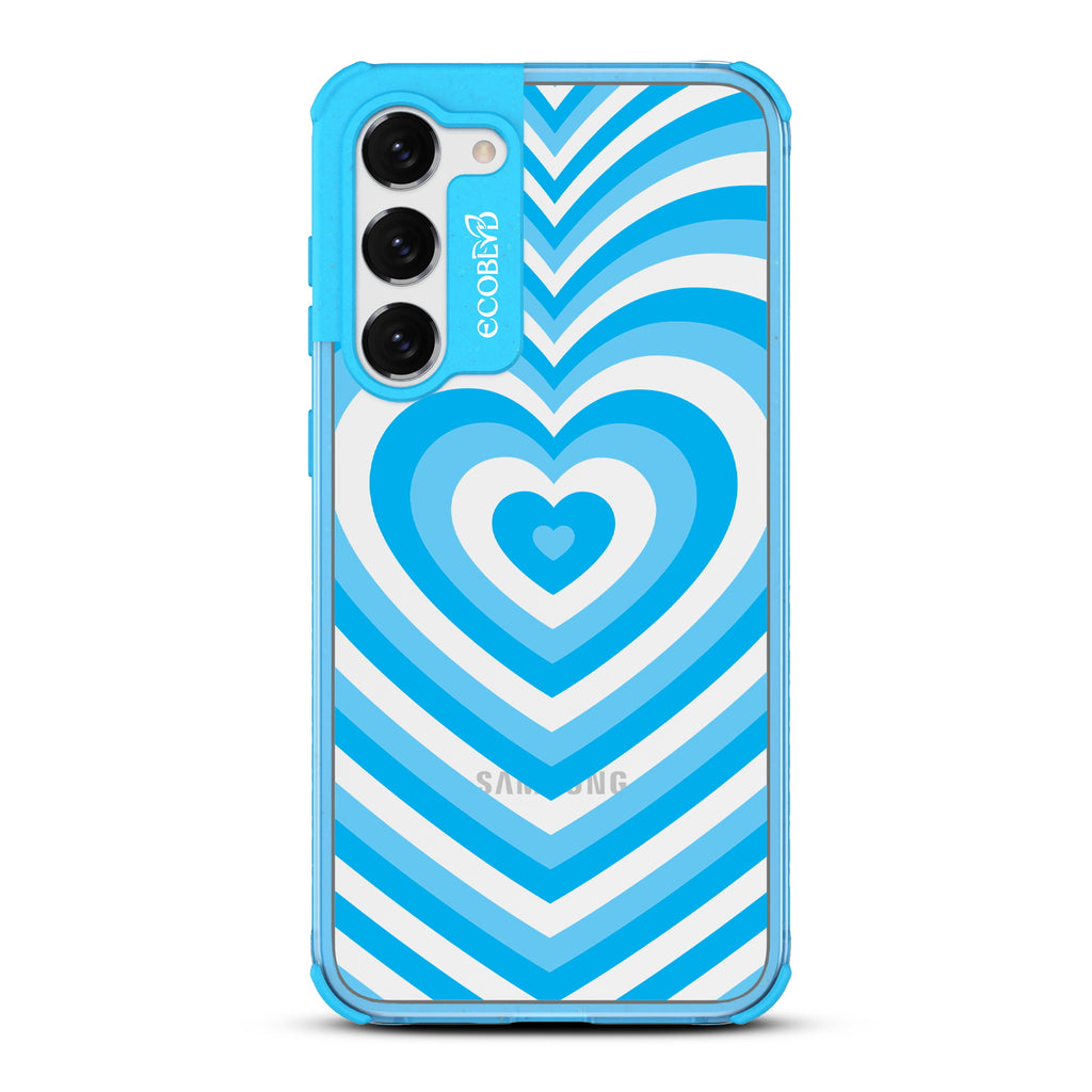 Tunnel Of Love - Blue Eco-Friendly Galaxy S23 Case With A Small Blue Heart Gradually Growing Large On A Clear Back