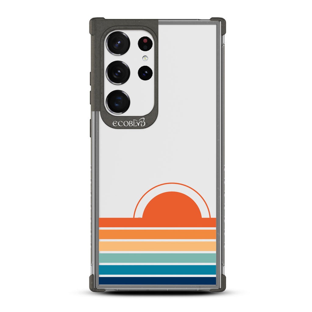 Rise N??????Shine - Black Eco-Friendly Galaxy S23 Ultra Case With A Sun Rising From Rainbow Stripes On A Clear Back