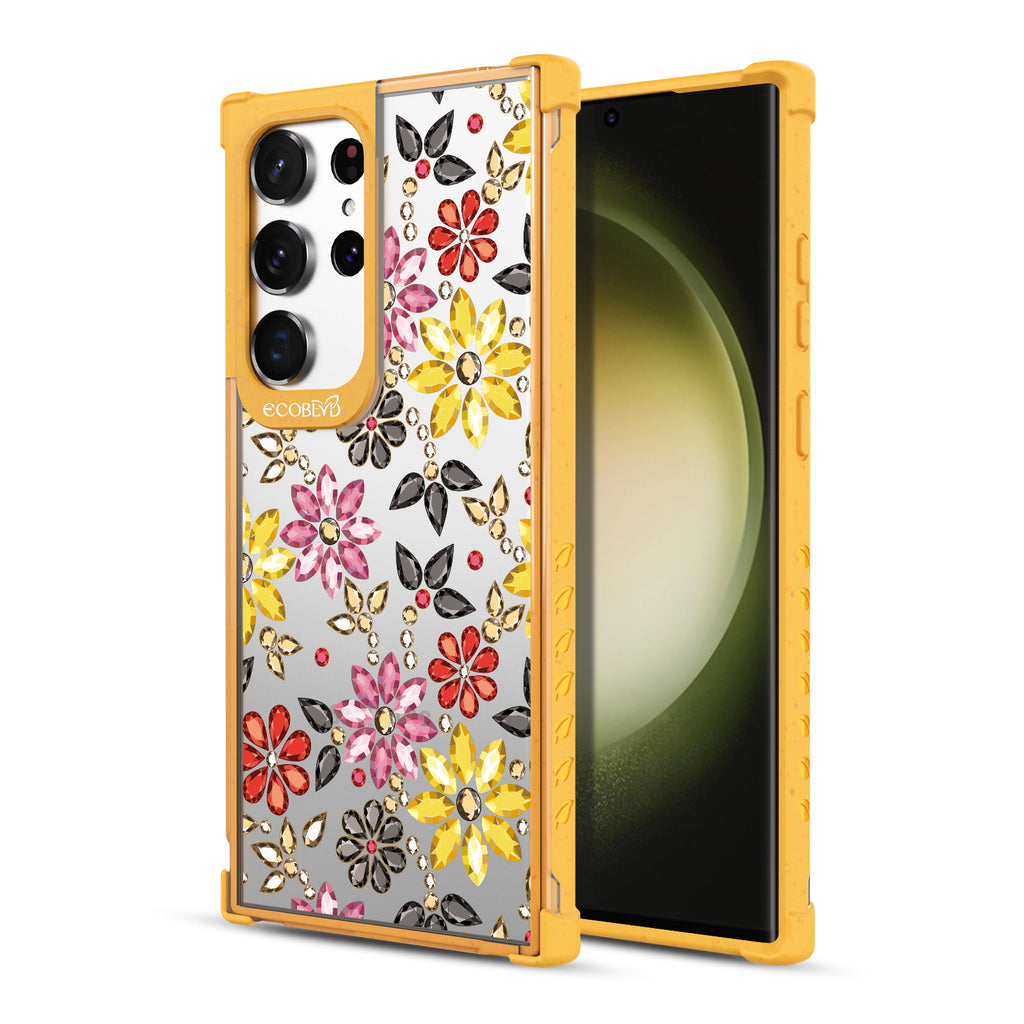 Bejeweled  - Back View Of Yellow & Clear Eco-Friendly Galaxy S23 Ultra Case & A Front View Of The Screen