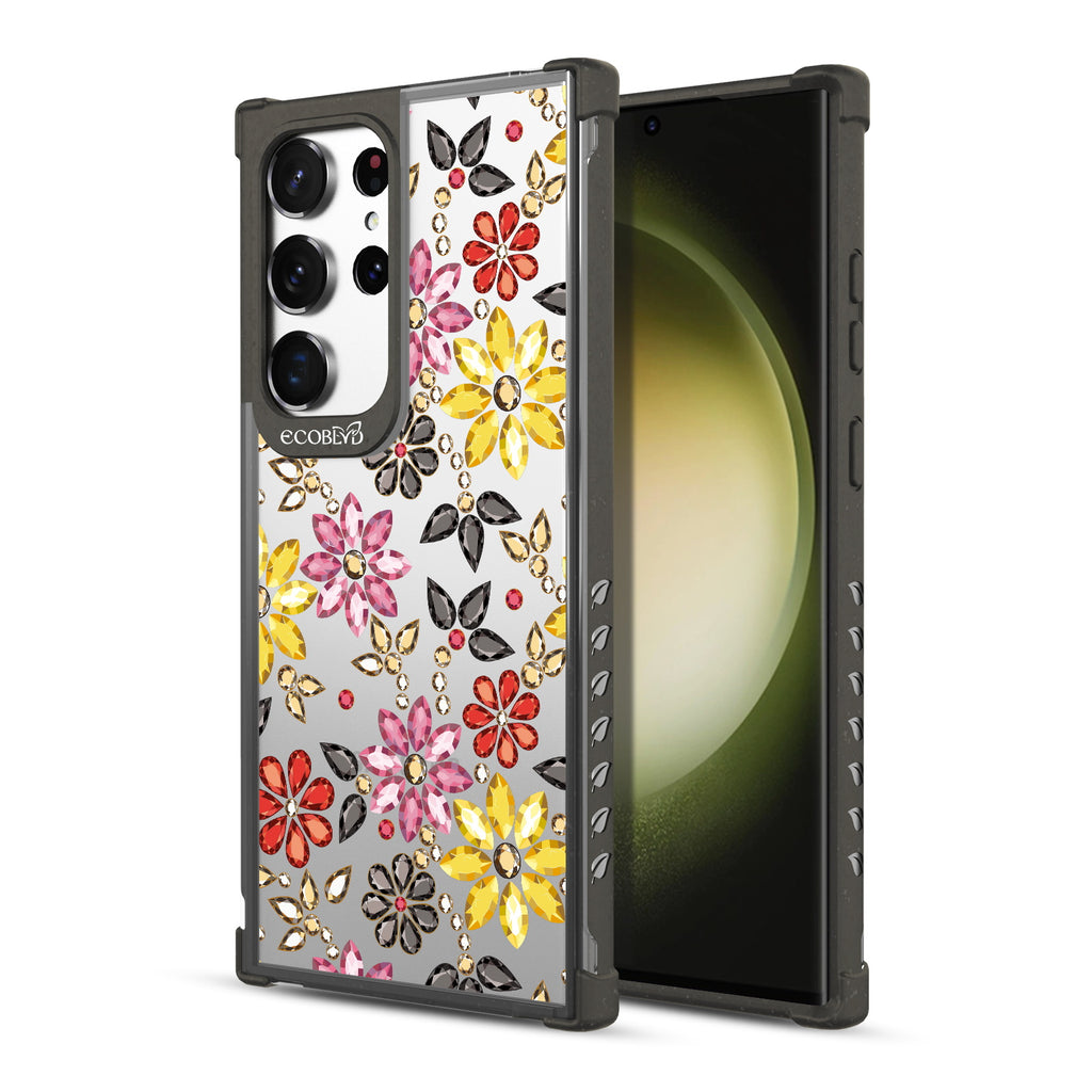 Bejeweled  - Back View Of Black & Clear Eco-Friendly Galaxy S23 Ultra Case & A Front View Of The Screen