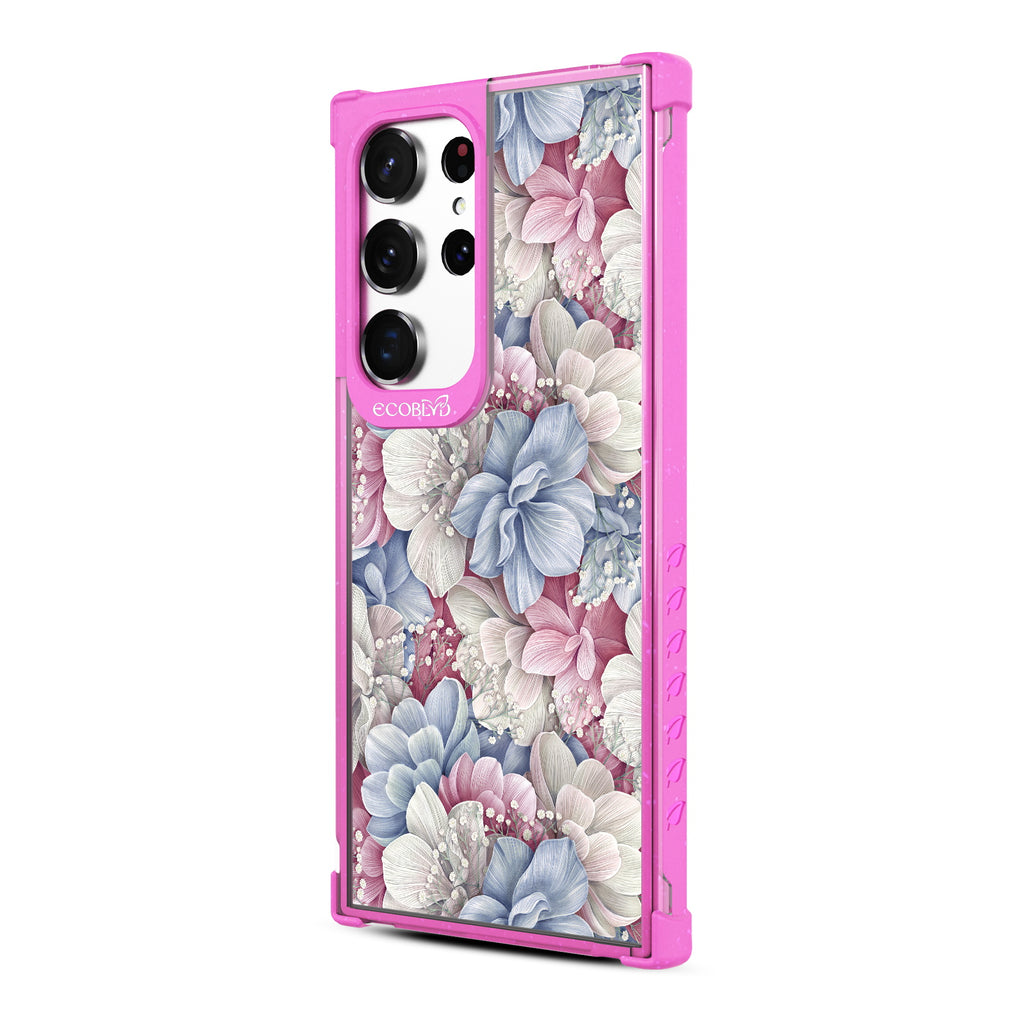 Petals & Pearls- Right-side View Of Pink & Clear Eco-Friendly Galaxy S23 Ultra Case